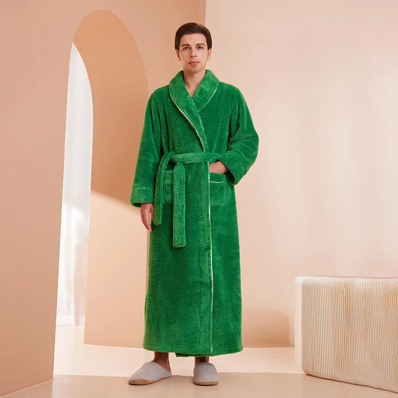 Men's Flannel Bathrobe With Adjustable Belt For Cold Winter Days