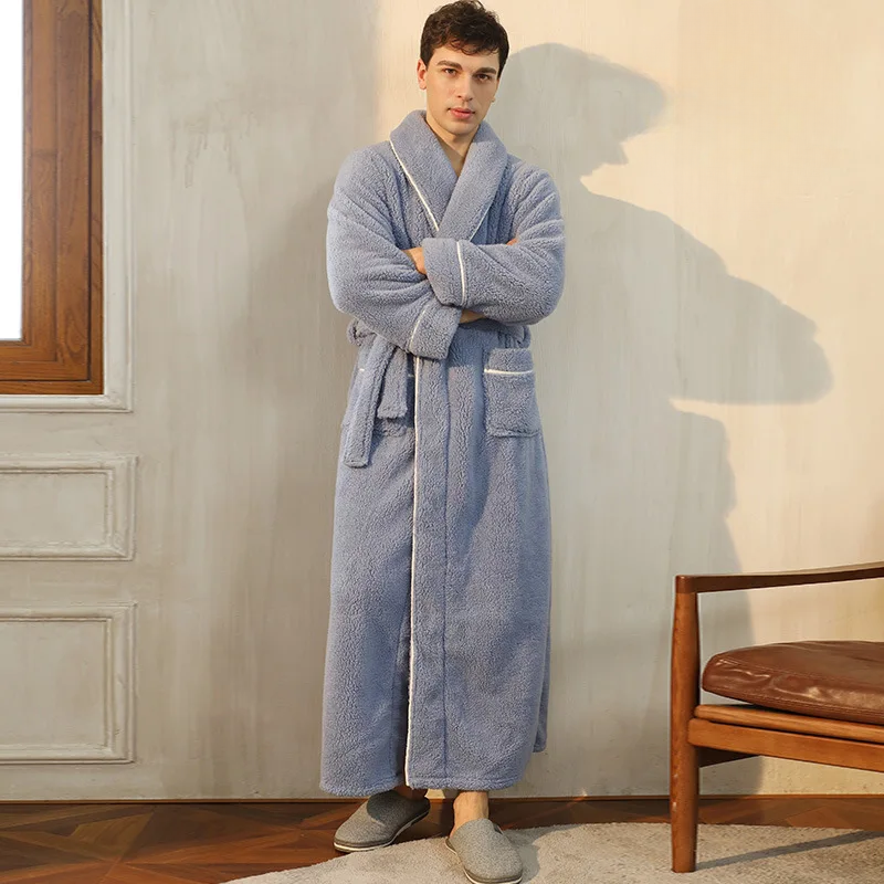 Men's Flannel Bathrobe With Adjustable Belt For Cold Winter Days