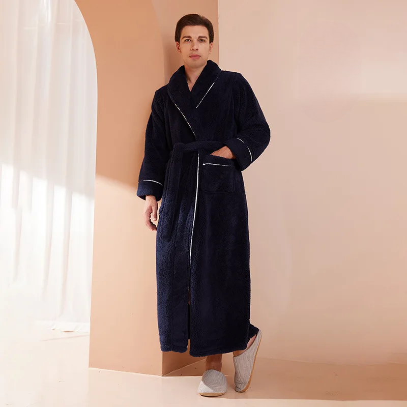 Men's Flannel Bathrobe With Adjustable Belt For Cold Winter Days
