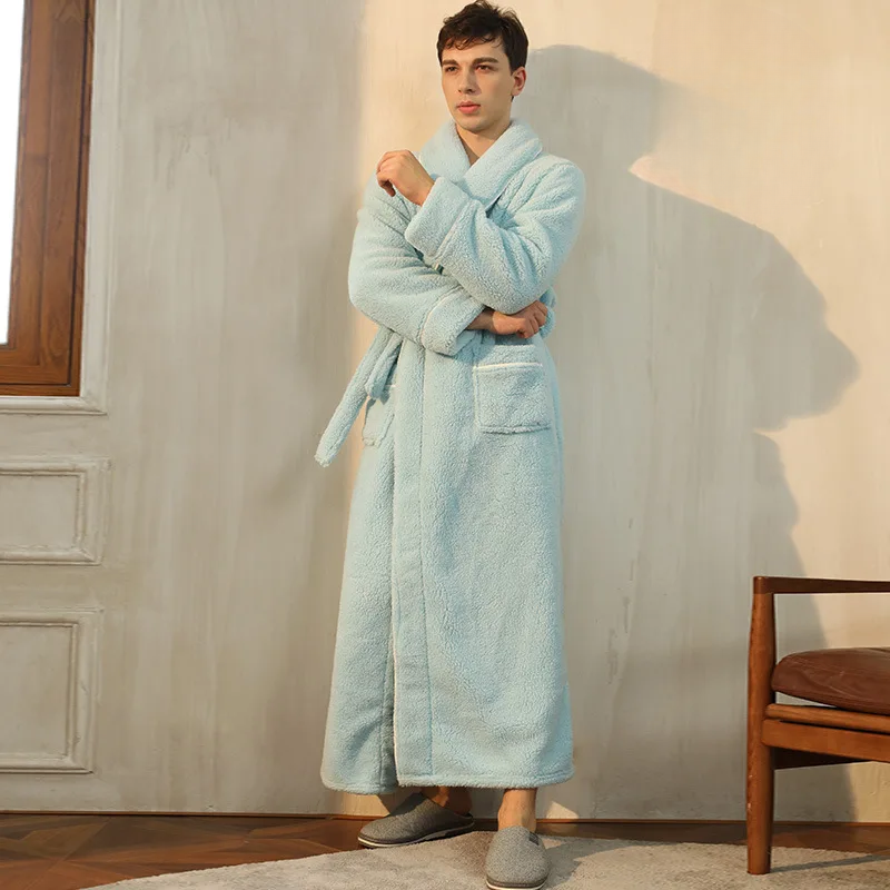 Men's Flannel Bathrobe With Adjustable Belt For Cold Winter Days