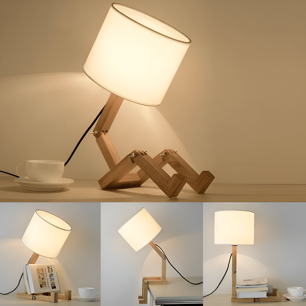 Roboter-Holzlampen mit flexiblem Arm für Lese- und Arbeitsbeleuchtung im Homeoffice