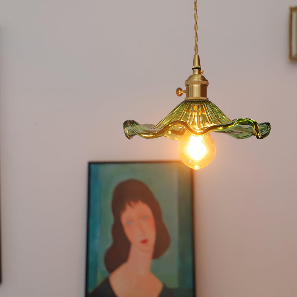 Larella Lampa Wisząca ze Szklanym Kloszem w Kwiatowy Wzór z Ciepłym Światłem i LED E27