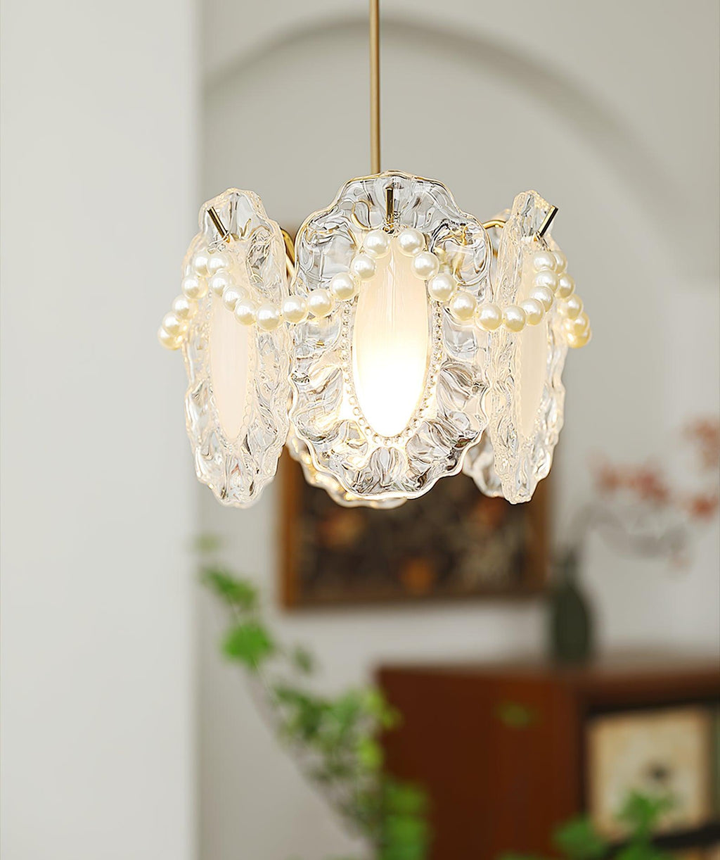 Laviere Floral Glass Pendant With Natural Look Shade