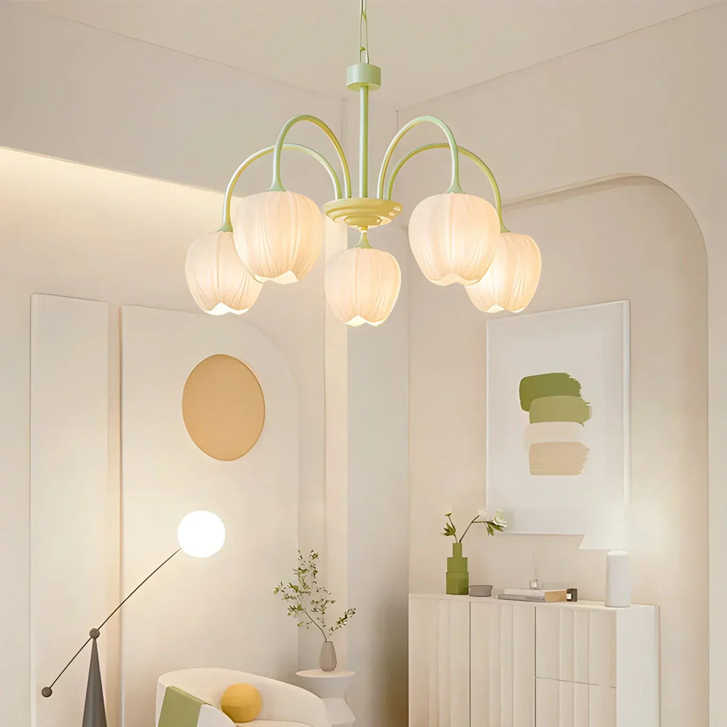 Romantic Tulip Chandelier With Matcha Green Finish