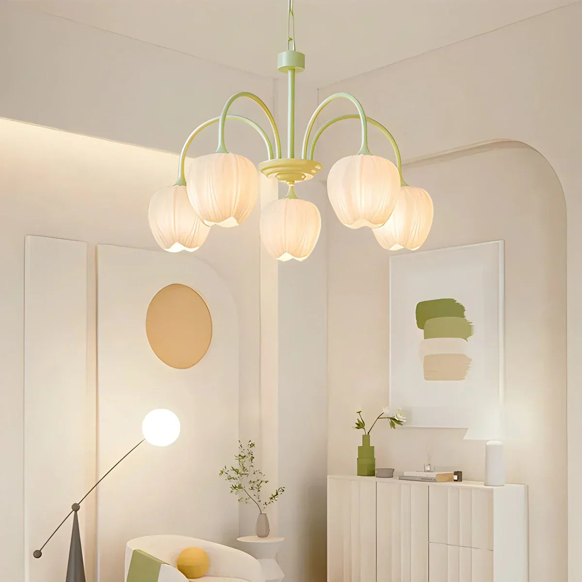 Romantic Tulip Chandelier With Matcha Green Finish