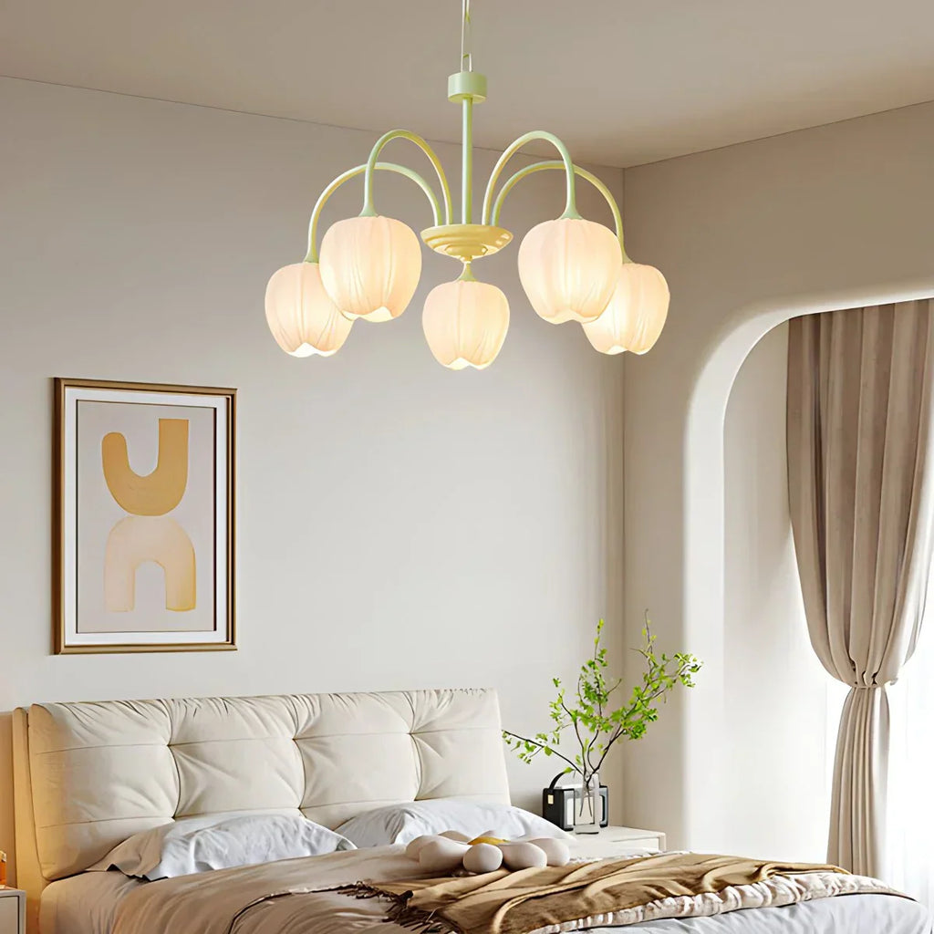 Romantic Tulip Chandelier With Matcha Green Finish