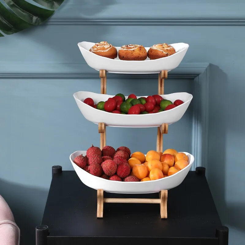 Frutero FruitTriad de triple nivel con diseño compacto para almacenamiento de frutas frescas