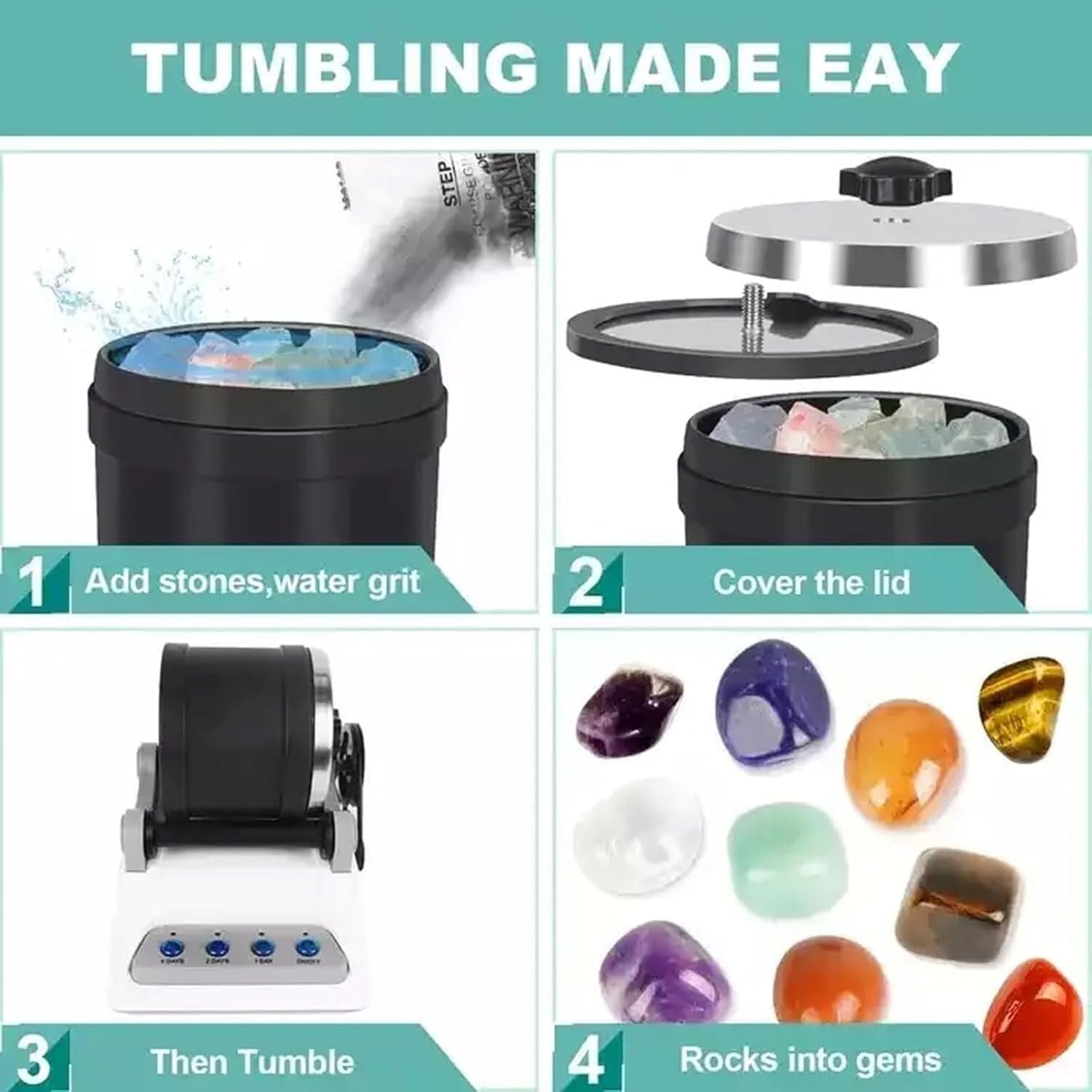 Kit de Polimento de Pedras GemMaster com Funcionamento Silencioso e Design à Prova de Fugas