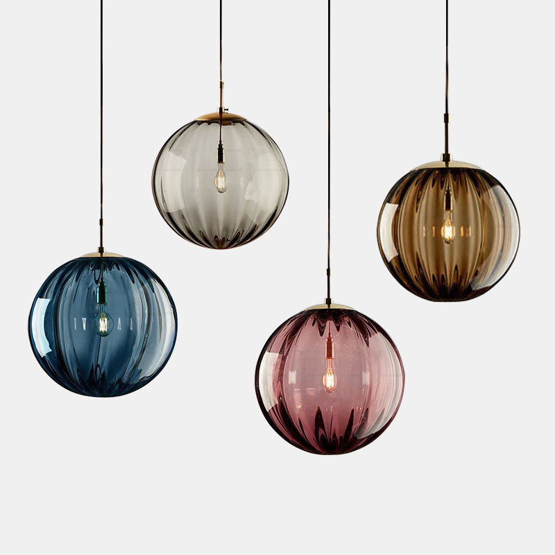 Nordic Glass Globe Pendant Light With Water Pattern For Modern Homes