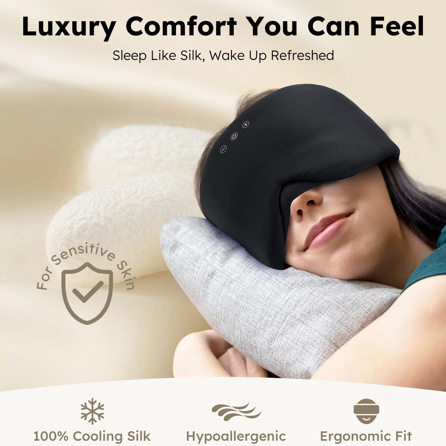 Oční maska Serenity Collection s Bluetooth a bezdrátovým připojením, úplné zatemnění pro relaxaci