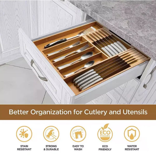 EcoCraft Bamboo Organizer For Drawers With Adjustable Compartments
