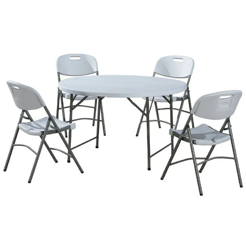 Mesa plegable de HDPE redonda de 4 pies, diseño portátil para uso interior y exterior