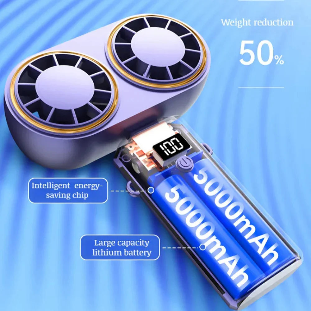 Přenosný ventilátor AerisCool s dvojitým chlazením, pěti rychlostními nastaveními, ideální na cesty - Ormexis
