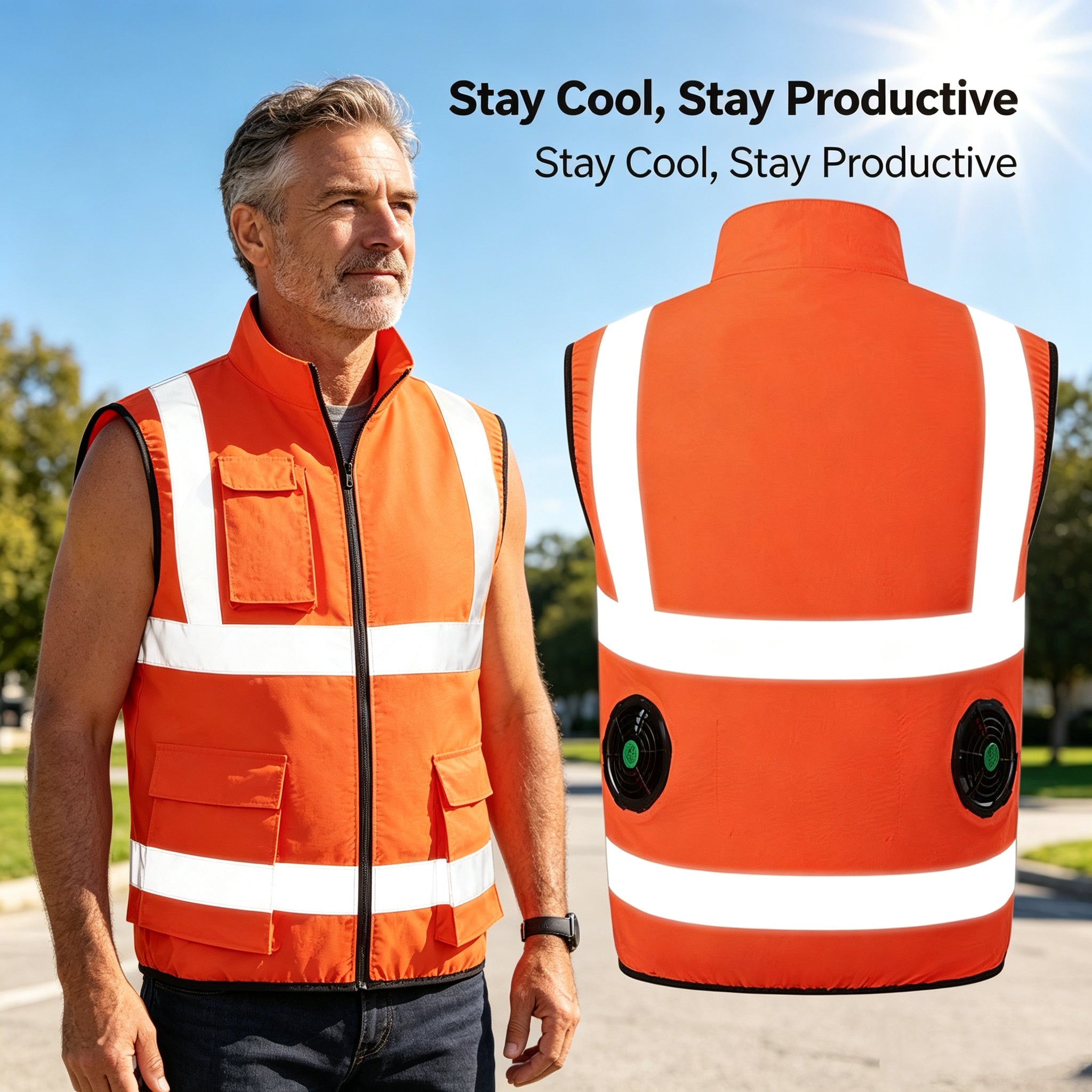 Men's Cooling Vest With Built-In Fans And Reflective Stripes