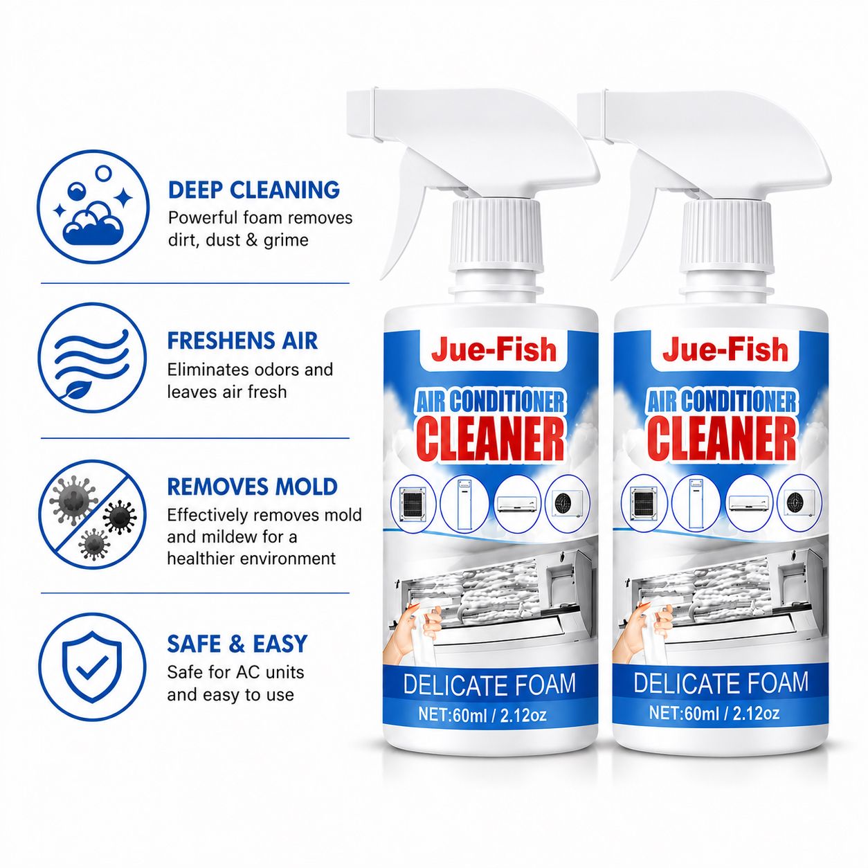 Air Conditioner Foam Cleaner Spray Kit With Easy Application 2 Bottle Set - Ormexis