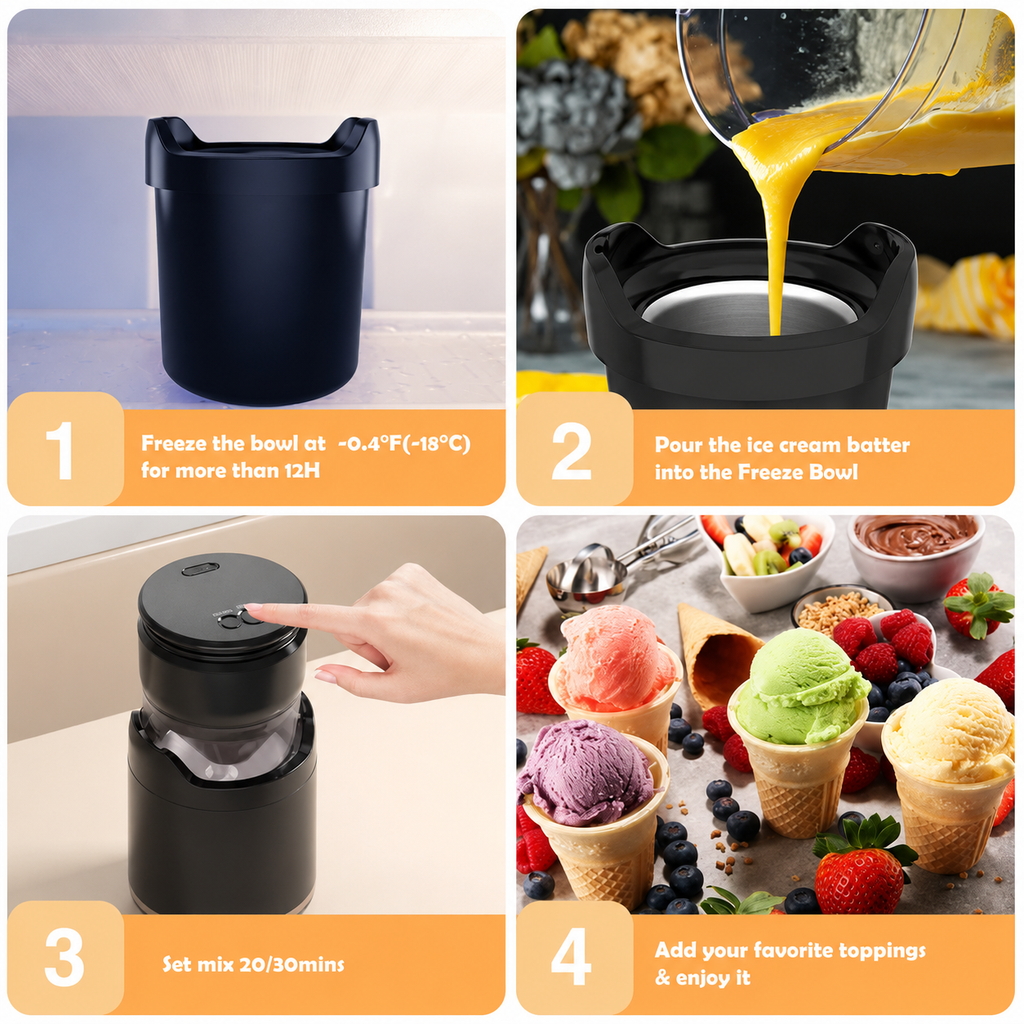 Apparecchio compatto per gelato fatto in casa con funzionamento automatico