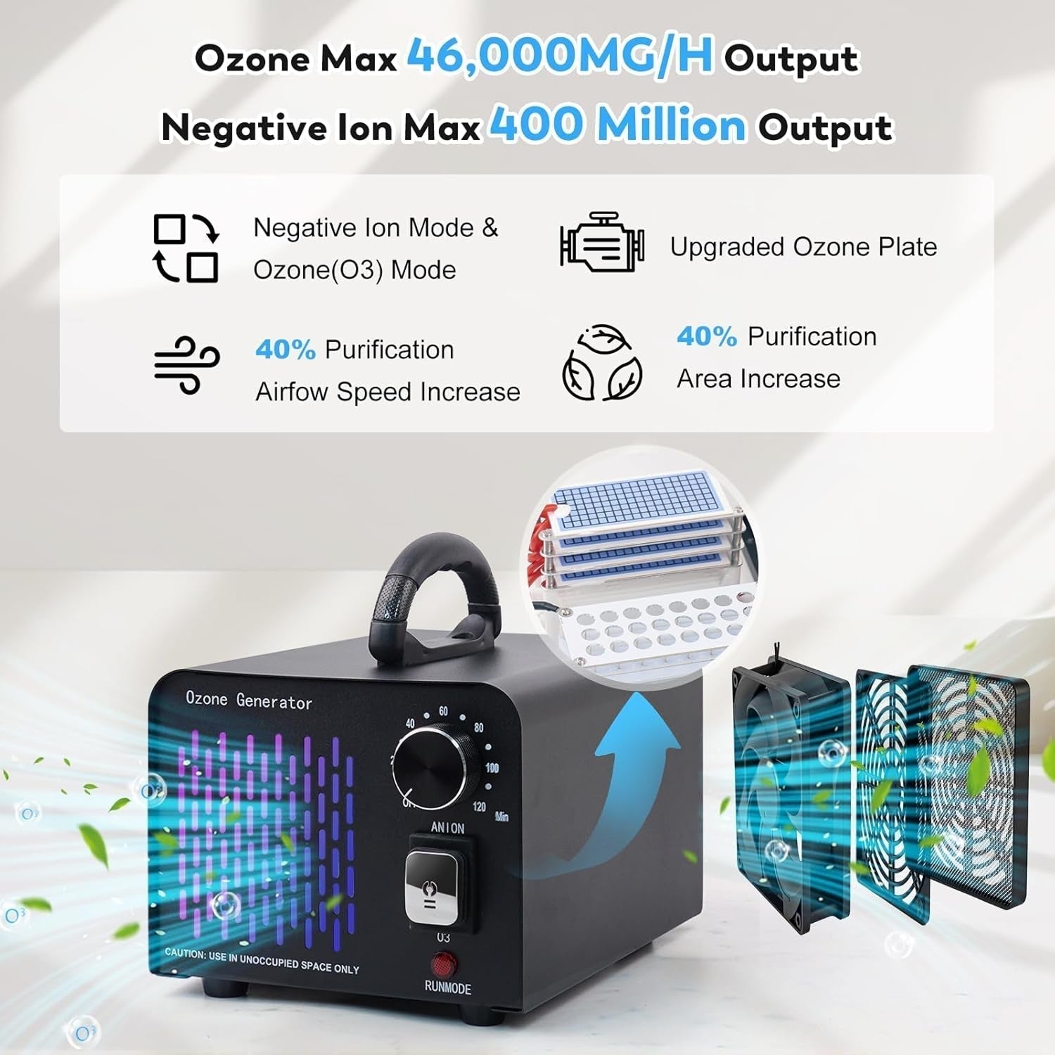 Ozone Generator 68,000 Mg/H For Air Purification Filter Free Industrial Use Home Office