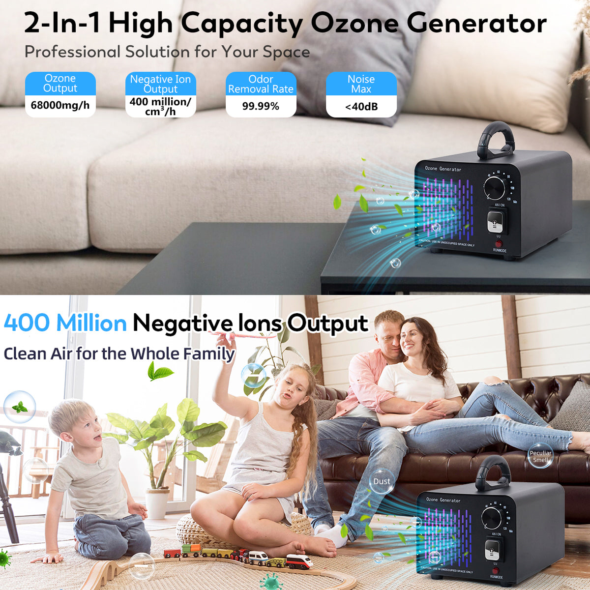 Ozone Generator 68,000 Mg/H For Air Purification Filter Free Industrial Use Home Office