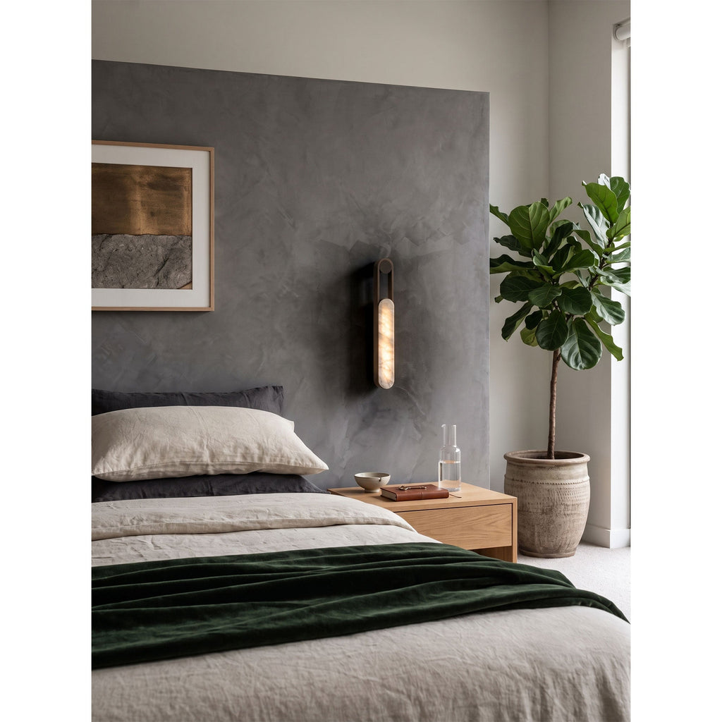 Lineaire kolomvormige albasten wandlamp voor de wastafel | Ormexis