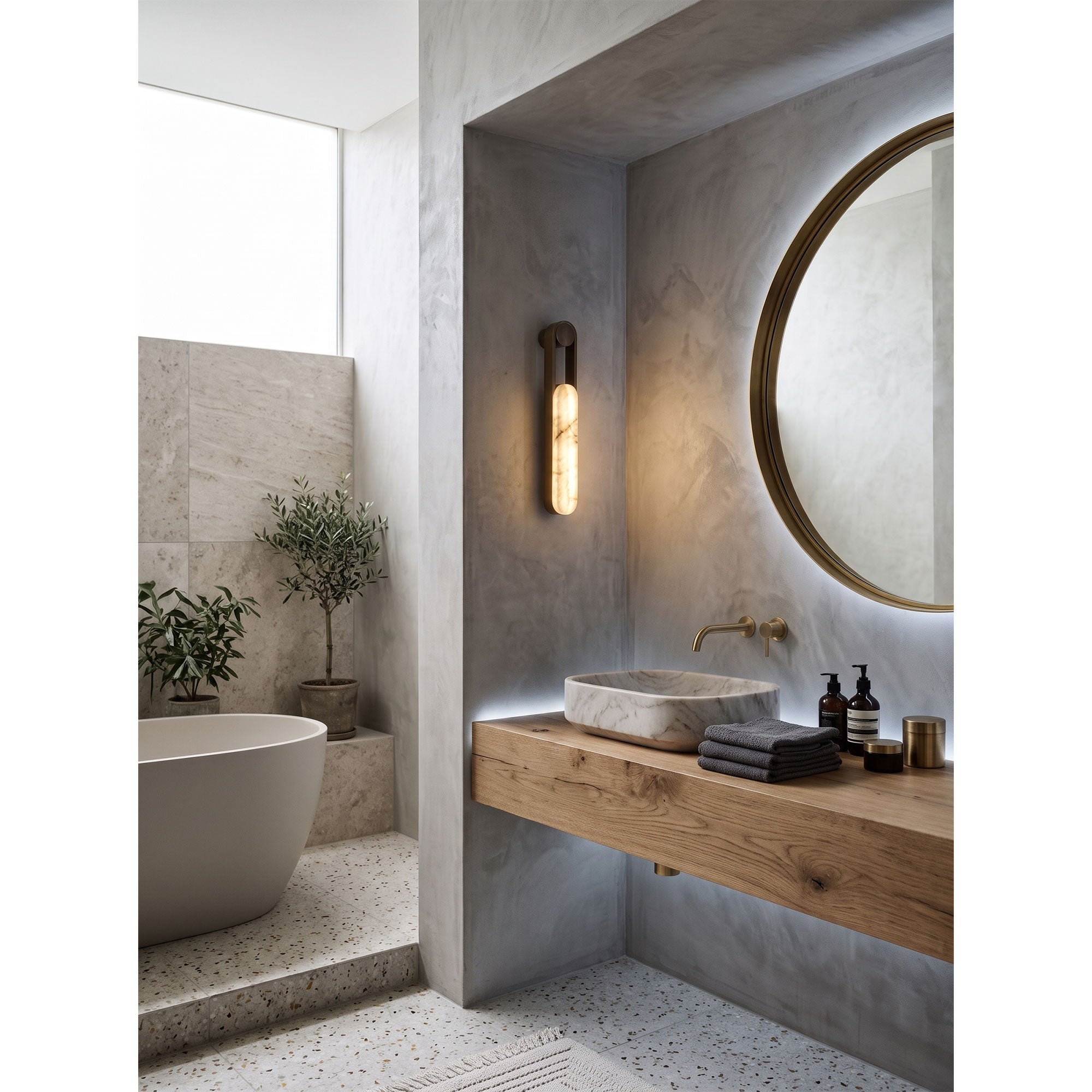 Lineaire kolomvormige albasten wandlamp voor de wastafel | Ormexis