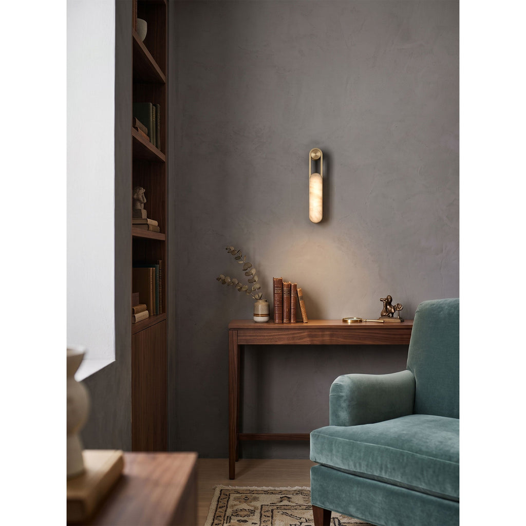 Lineaire kolomvormige albasten wandlamp voor de wastafel | Ormexis