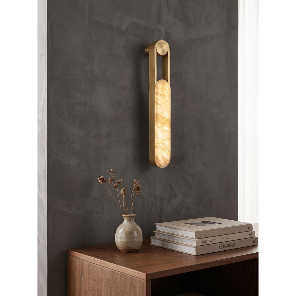 Lineaire kolomvormige albasten wandlamp voor de wastafel | Ormexis
