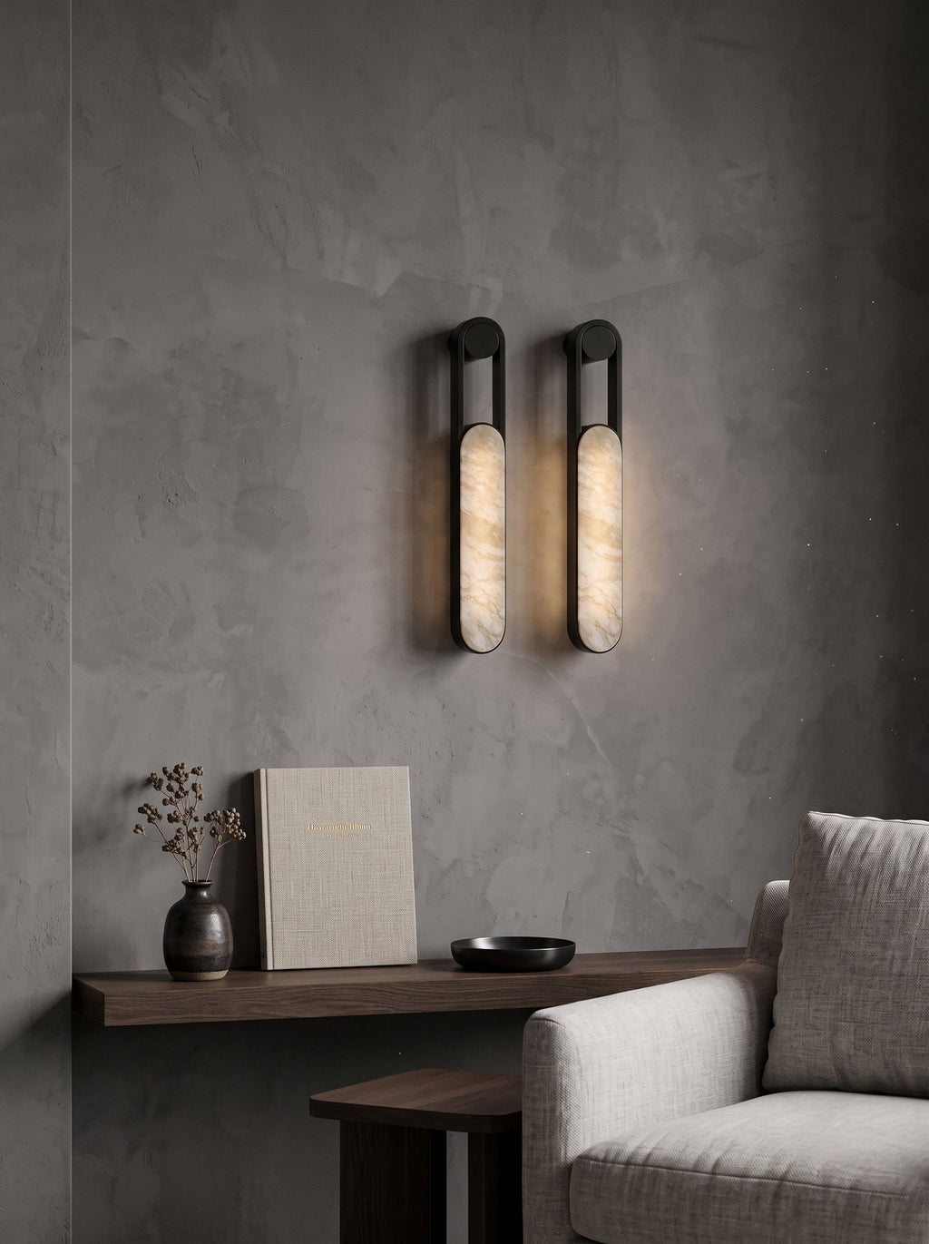 Lineaire kolomvormige albasten wandlamp voor de wastafel | Ormexis