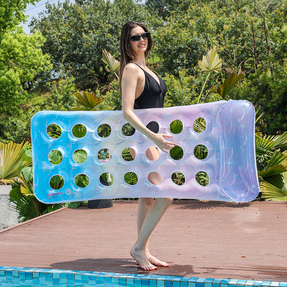 Espreguiçadeira insuflável para piscina com apoio de cabeça ergonómico e orifícios de ar