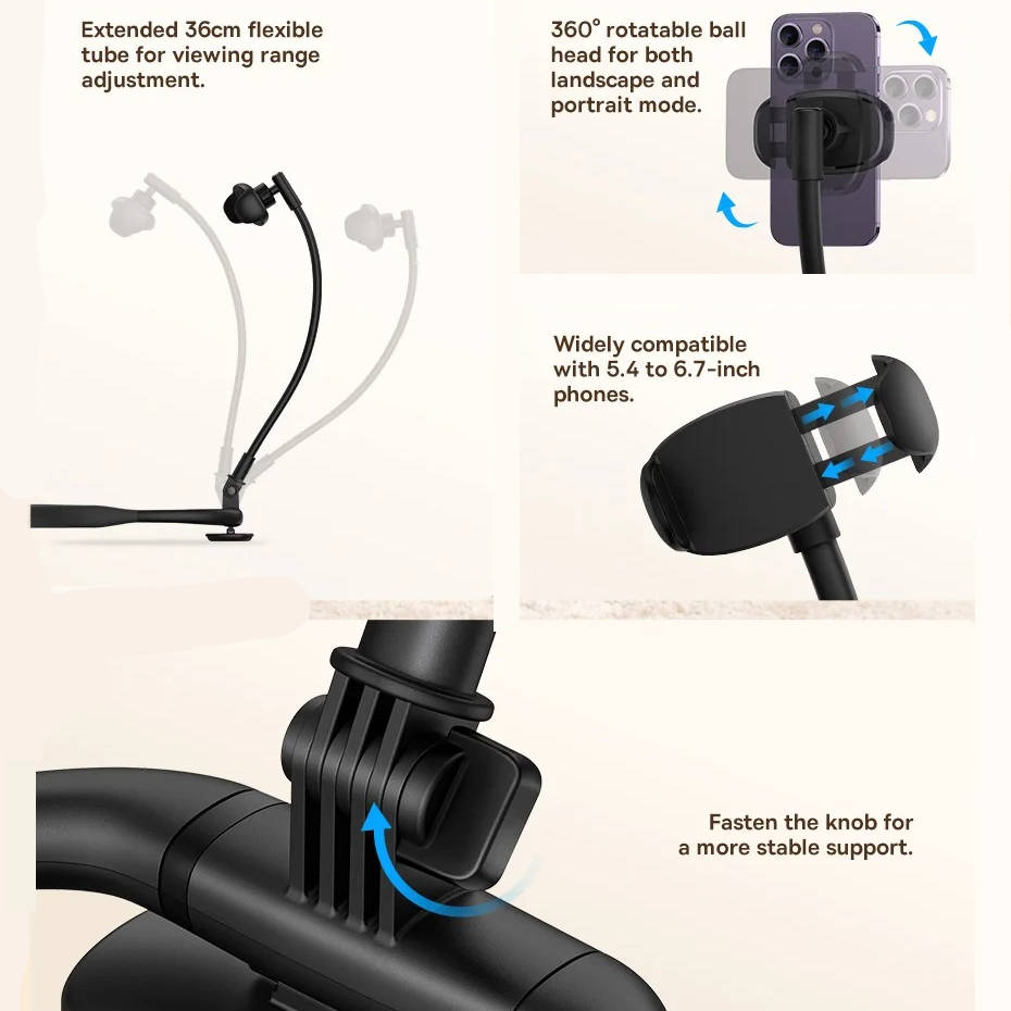 Adjustable Phone Dock For Neck Comfort And Desk Viewing, 360 Degree Rotation