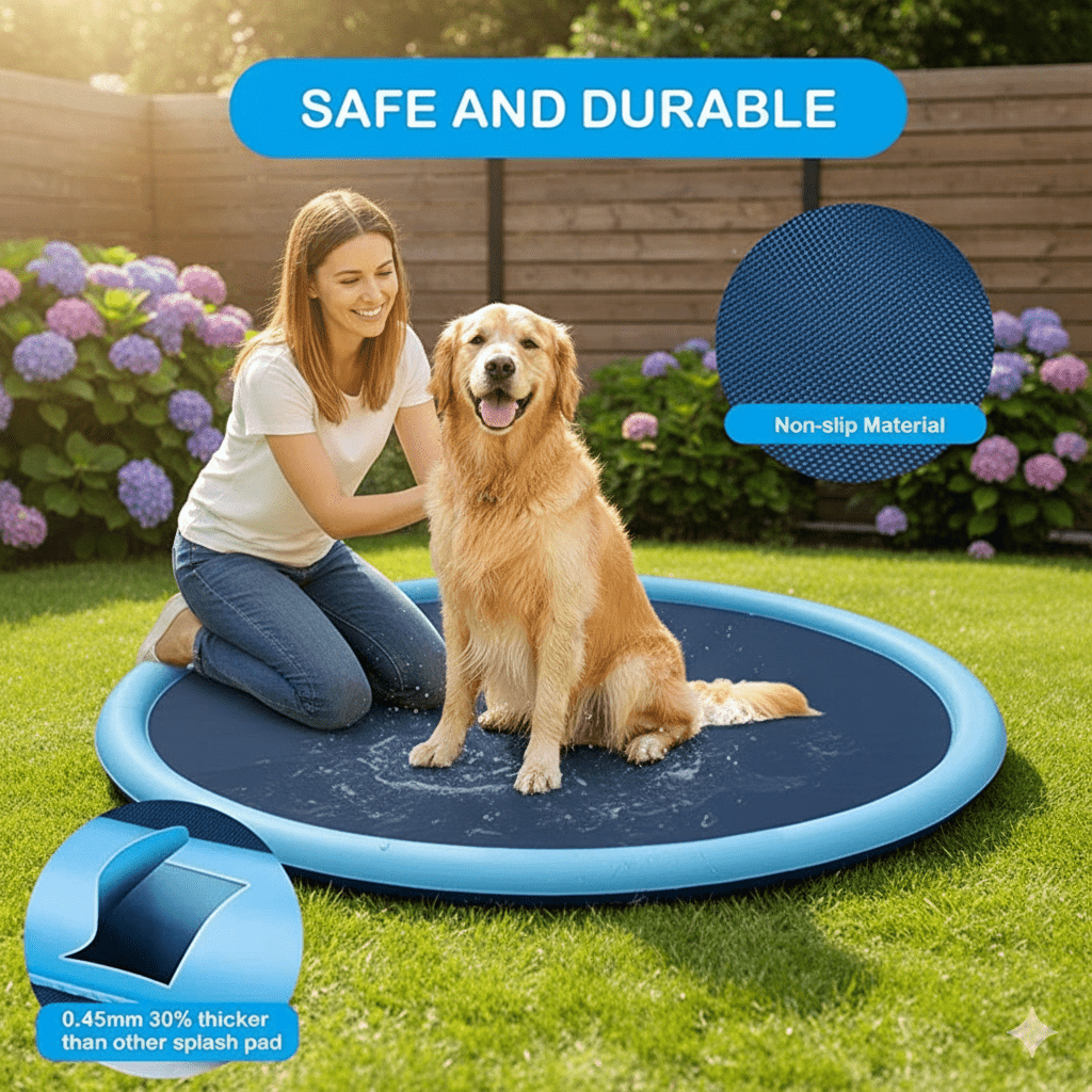 Dog Splash Pad With Sprinklers And Durable Water Mat For Cooling Fun