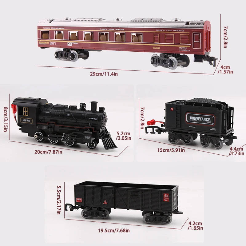 Interaktives Eisenbahn-Set: Batteriebetriebene Lokomotive mit Lichtern und realistischem Dampfeffekt