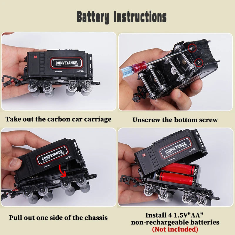 Interaktives Eisenbahn-Set: Batteriebetriebene Lokomotive mit Lichtern und realistischem Dampfeffekt
