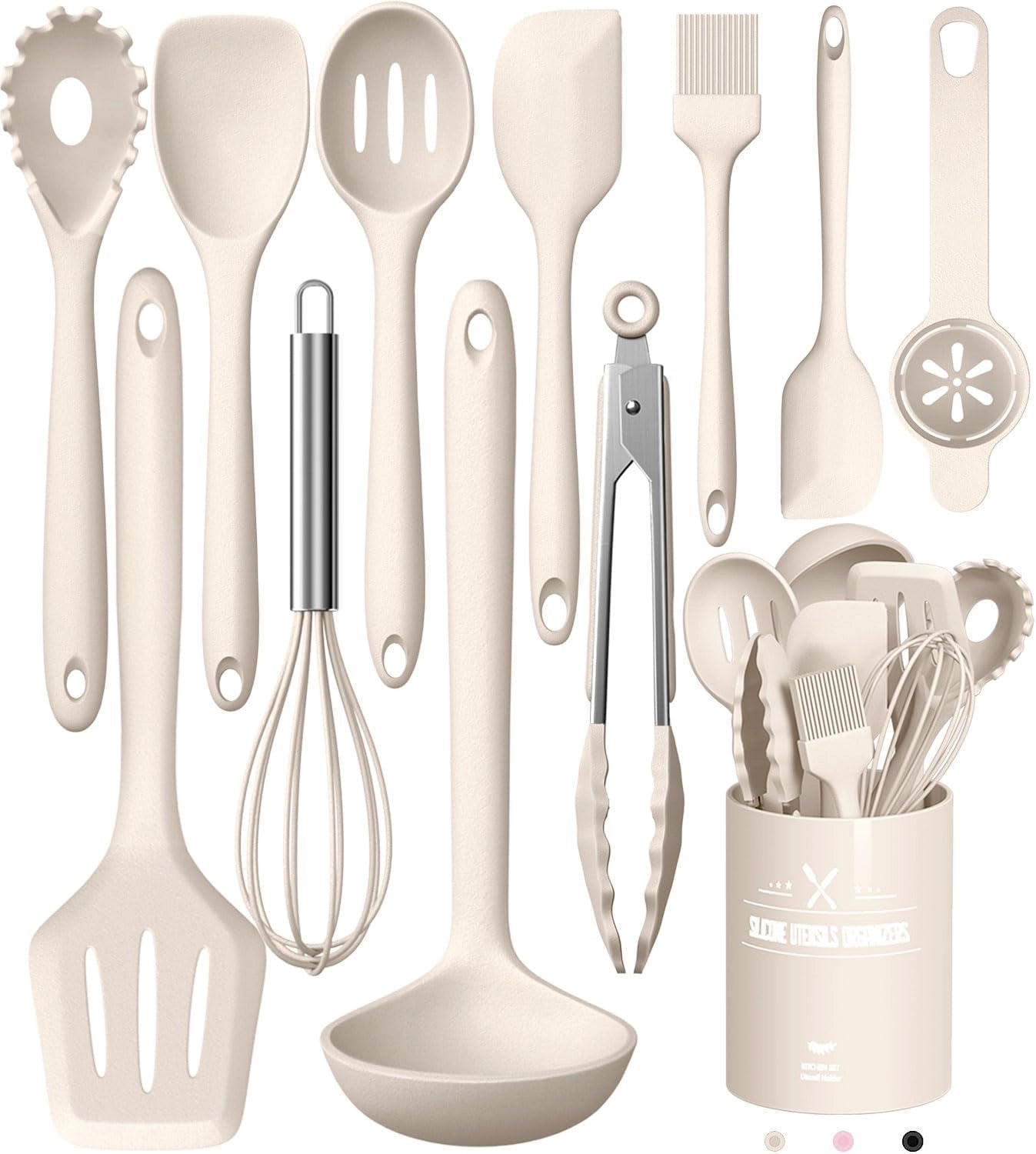 Ivory silikon kjøkkenredskapssett, non-stick og varmebestandige ergonomiske verktøy