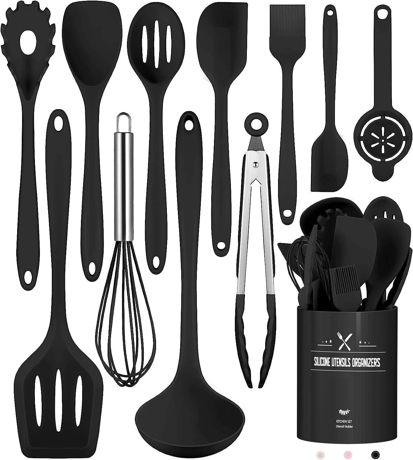 Ivory silikon kjøkkenredskapssett, non-stick og varmebestandige ergonomiske verktøy