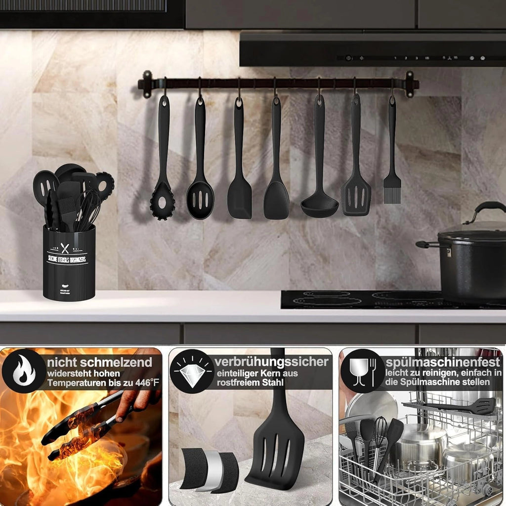 Ivory silikon kjøkkenredskapssett, non-stick og varmebestandige ergonomiske verktøy