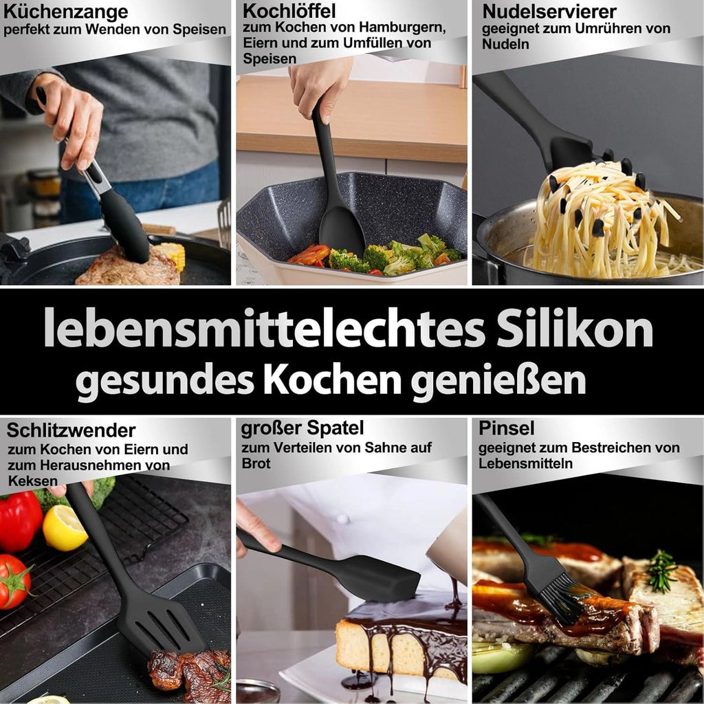 Ivory silikon kjøkkenredskapssett, non-stick og varmebestandige ergonomiske verktøy