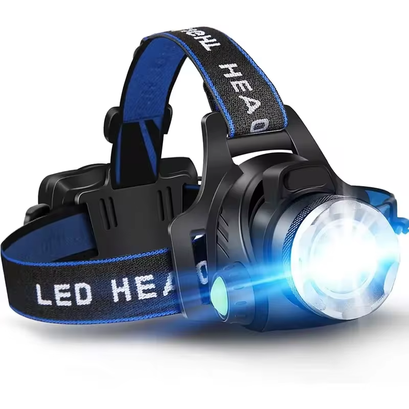 Lampe frontale LED rechargeable avec zoom, étanche, pour une utilisation par tous les temps