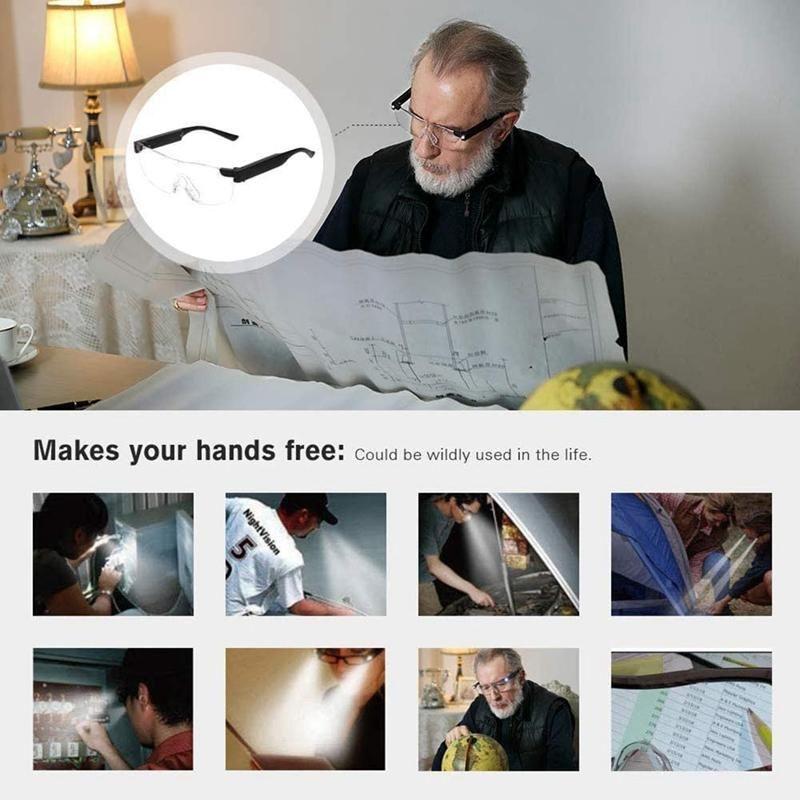 Óculos de Leitura com Lupa LED e Luz Ajustável para Visão Clara