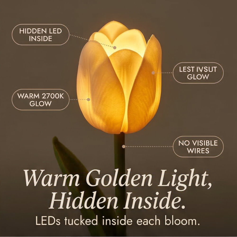 LED tulipánová kytice s automatickým časovačem pro teplé světlo po celý rok