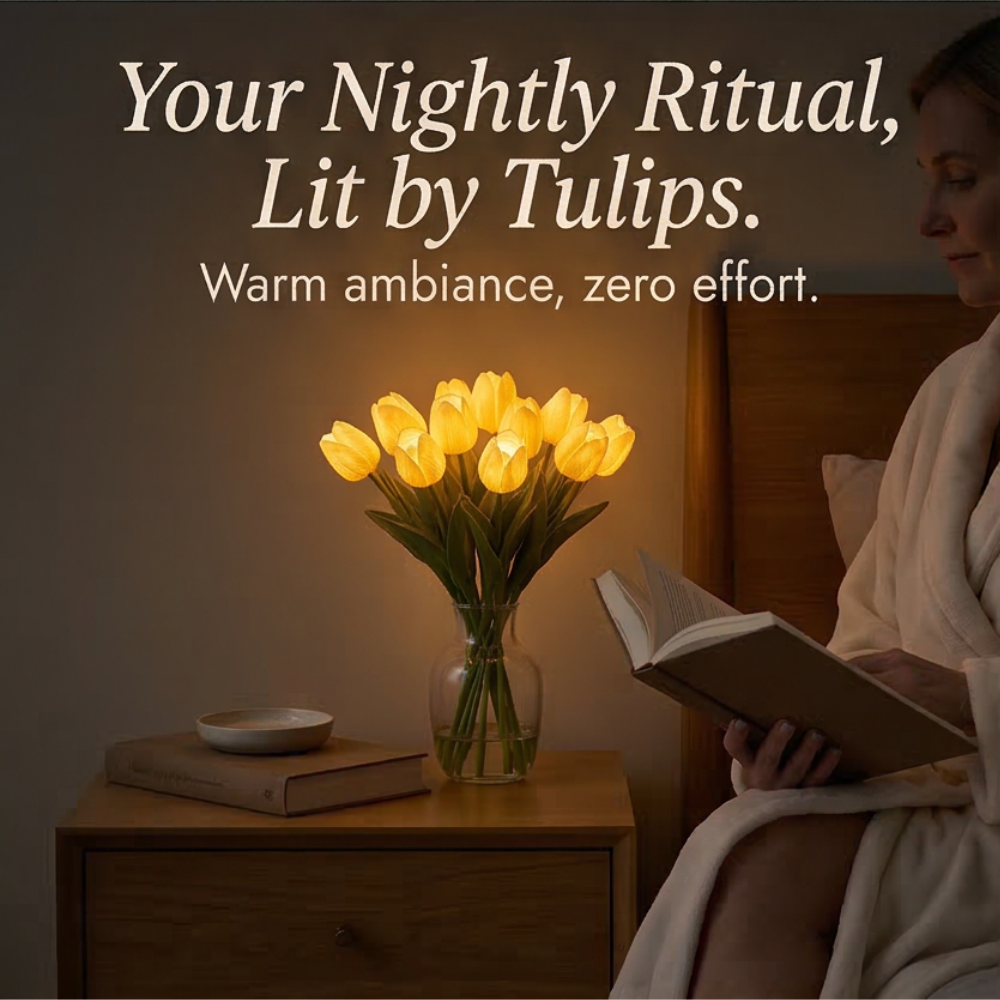 LED tulipánová kytice s automatickým časovačem pro teplé světlo po celý rok