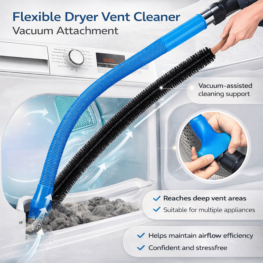 Éliminateur de peluches polyvalent pour conduit de sécheuse avec portée étendue