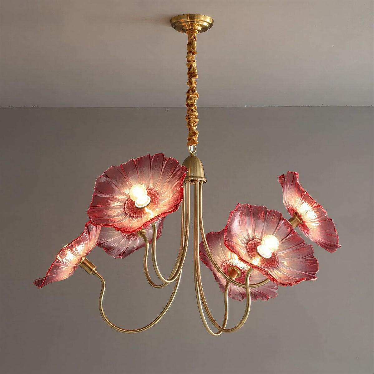 Lámpara de techo de cristal con hojas de loto y pantallas modernas | Ormexis