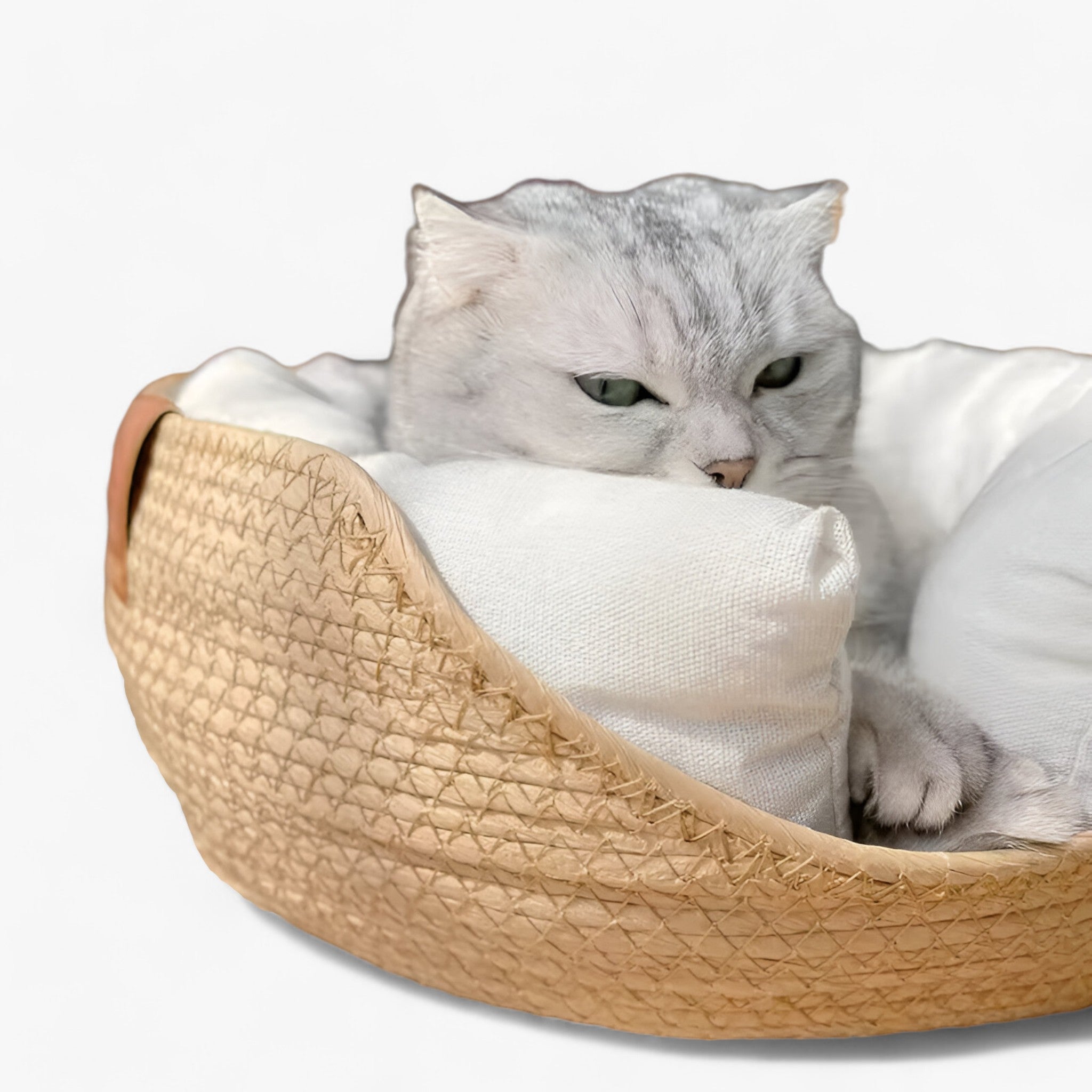 Luna Nest handgewebtes Bambusbett mit weichem Kissen für Katzen und kleine Hunde