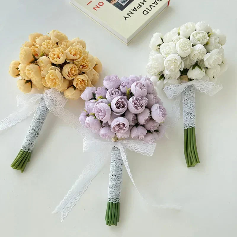 Luna Peony Bouquet Silk Flowers With 27 Heads In Colorful Array