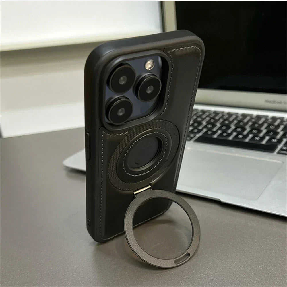 Luxe MagSafe Case With Premium Leather And Fold-Out Ring Stand
