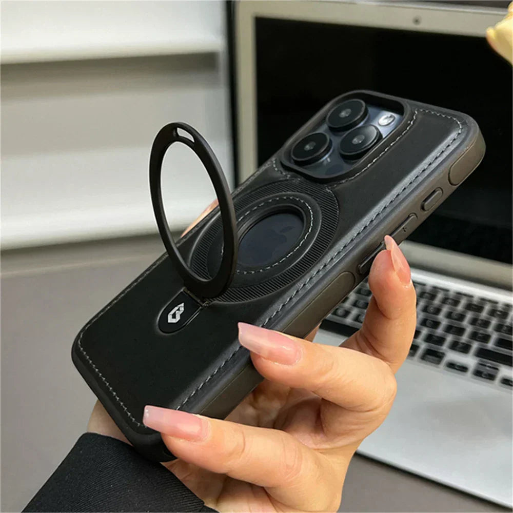 Luxe MagSafe Case With Premium Leather And Fold-Out Ring Stand