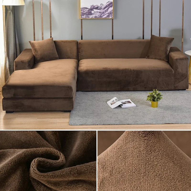 Housse de canapé en velours luxueux offrant une élasticité premium pour un ajustement parfait