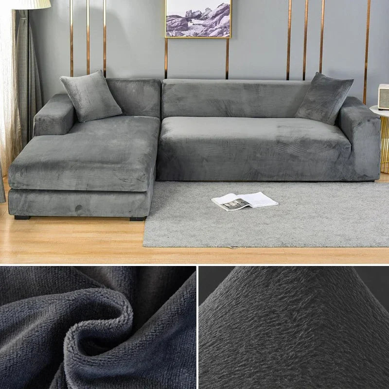 Housse de canapé en velours luxueux offrant une élasticité premium pour un ajustement parfait