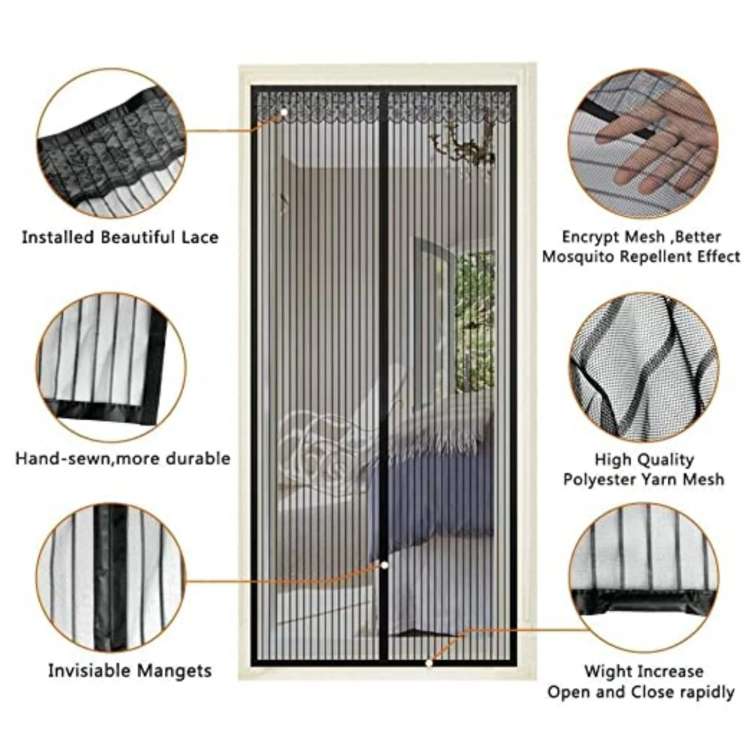 Porte moustiquaire magnétique avec maille durable pour une entrée sans contact et une barrière anti-mouches favorisant la circulation d'air en été