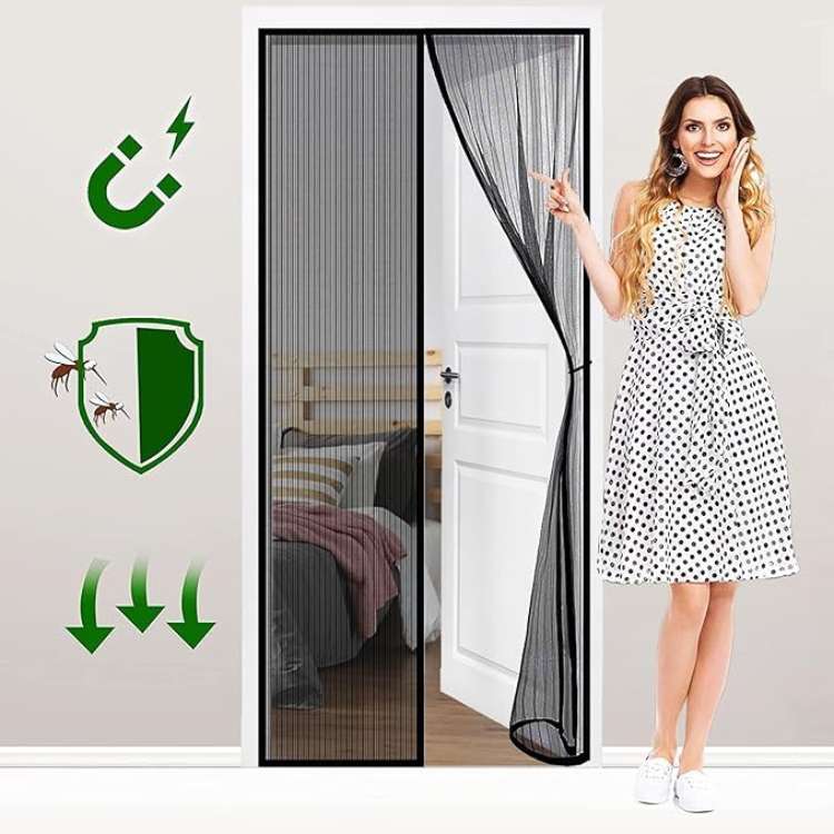 Porte moustiquaire magnétique avec maille durable pour une entrée sans contact et une barrière anti-mouches favorisant la circulation d'air en été